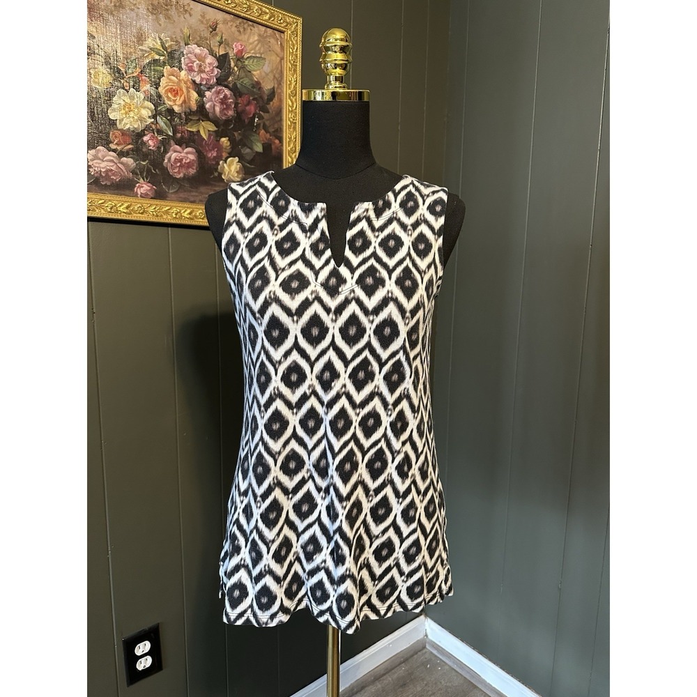 Jones New York Black White Tank Top Blouse Cotton Blend S Small‎